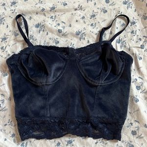 Navy blue velvet bustier top